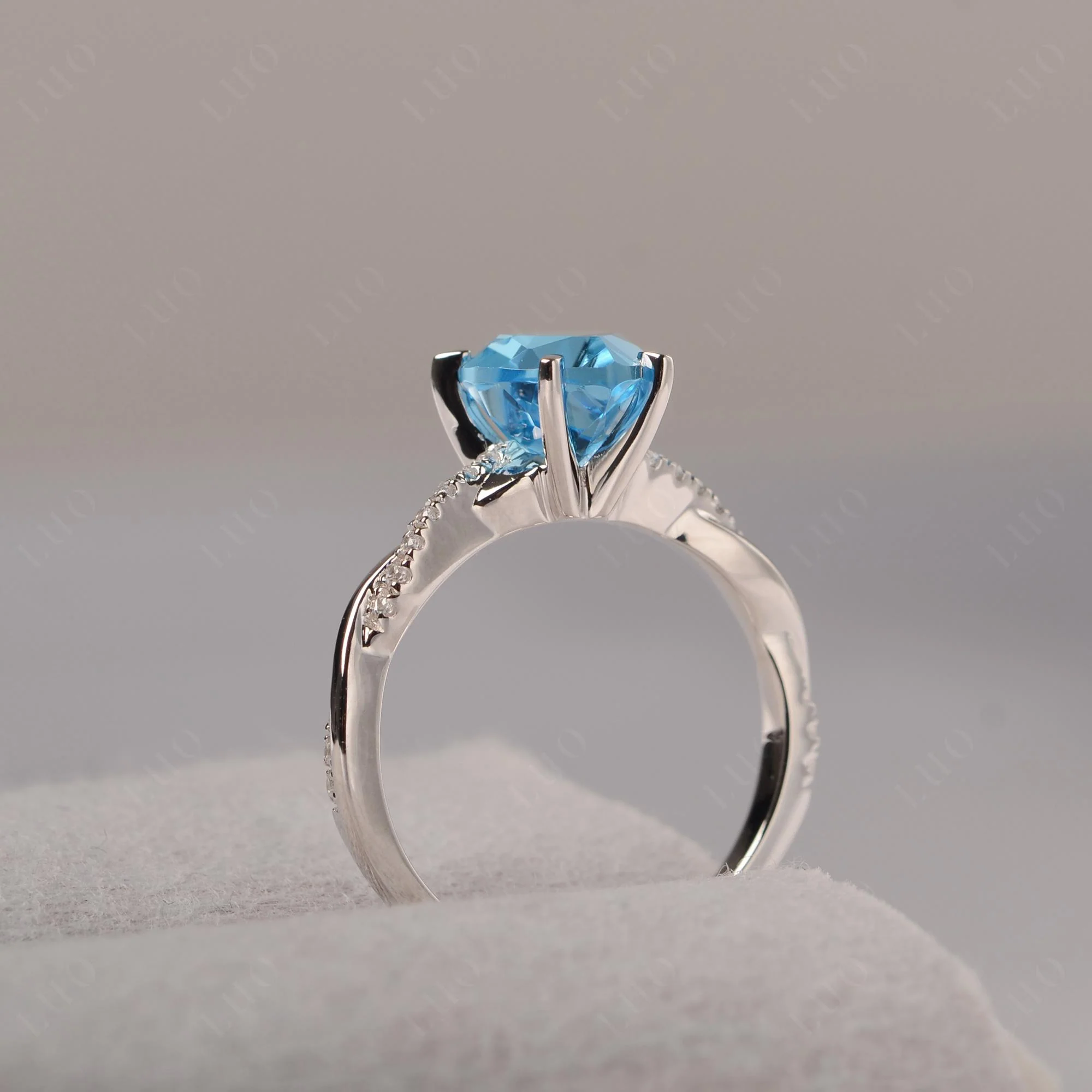 Swiss Blue Topaz Twisted Shank Engagement Ring - Image 13