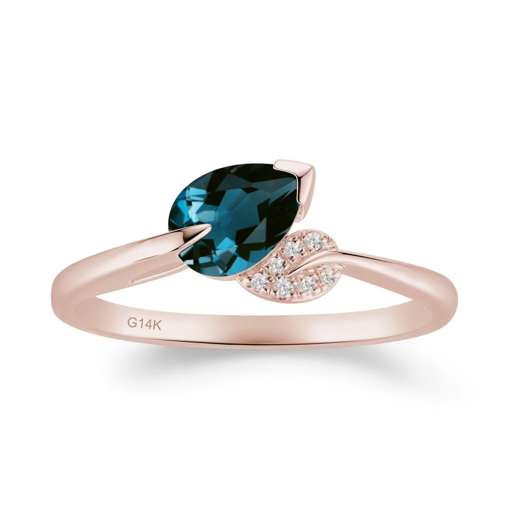 Twisted Leaf Pear Cut London Blue Topaz Ring - Image 2