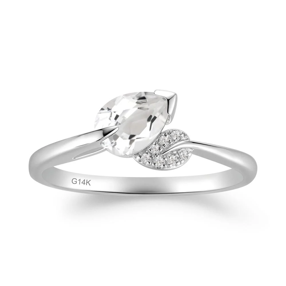 Twisted Leaf Pear Cut White Topaz Ring - Image 3