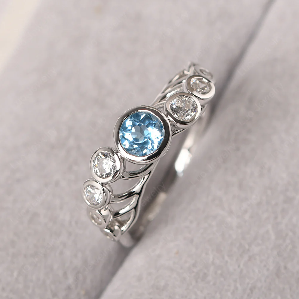 Twisted Multi Stone Swiss Blue Topaz Ring