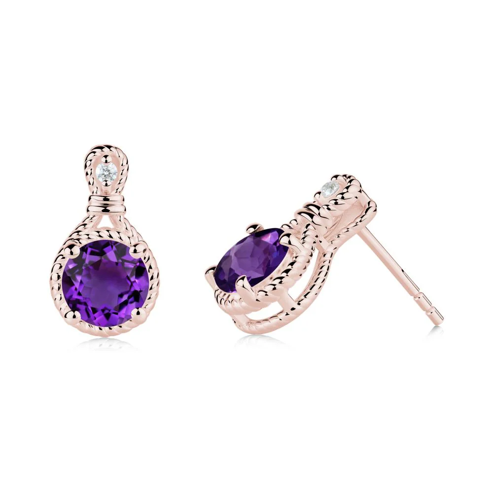 Twisted Rope Halo Amethyst Stud Earrings - Image 4