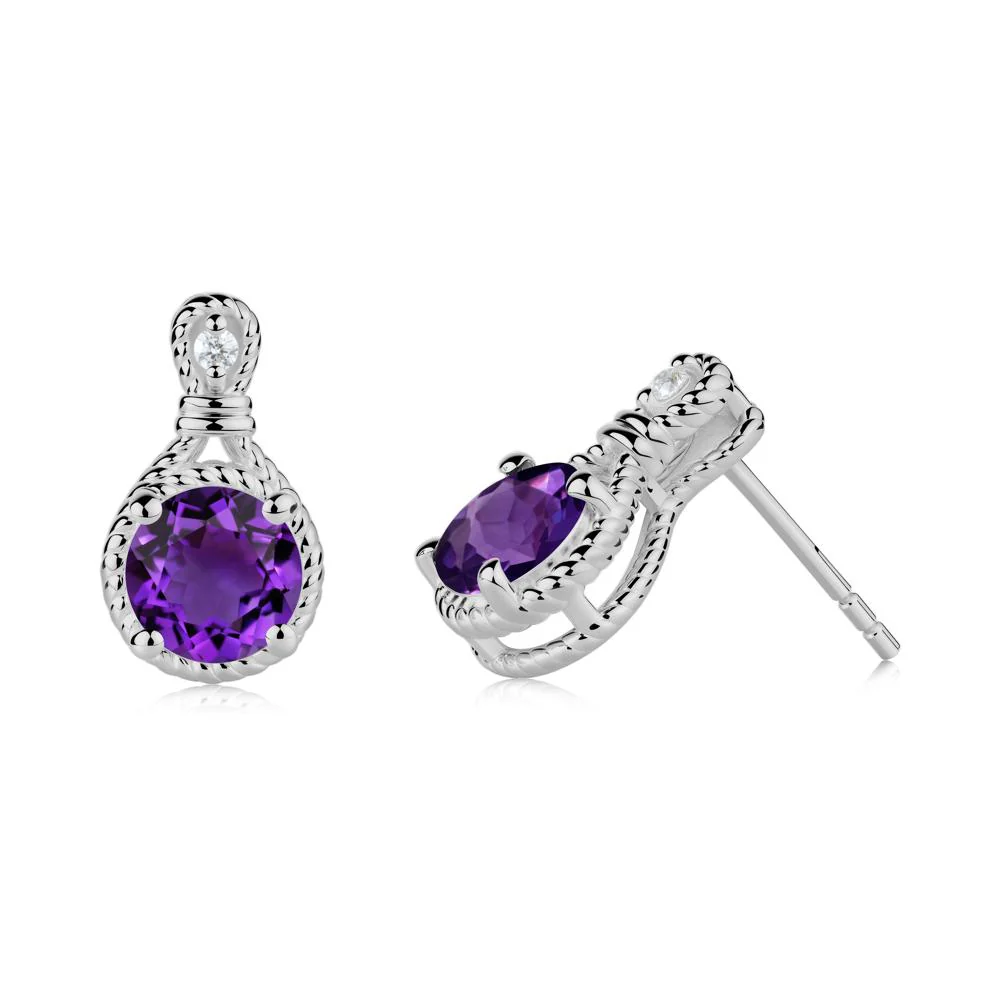 Twisted Rope Halo Amethyst Stud Earrings - Image 7