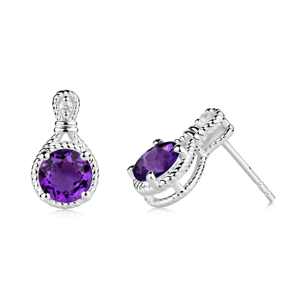 Twisted Rope Halo Amethyst Stud Earrings - Image 9