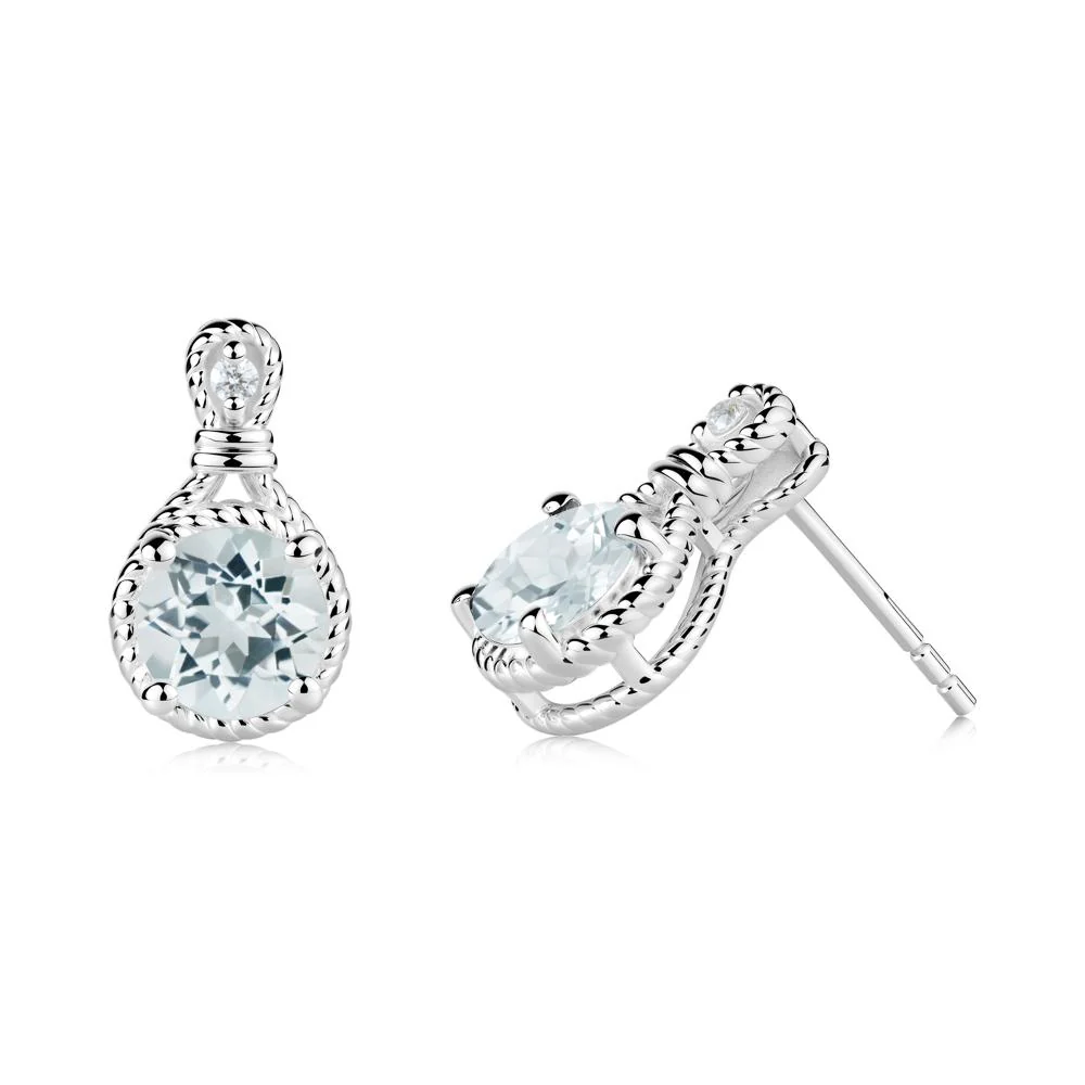 Twisted Rope Halo Aquamarine Stud Earrings - Image 4