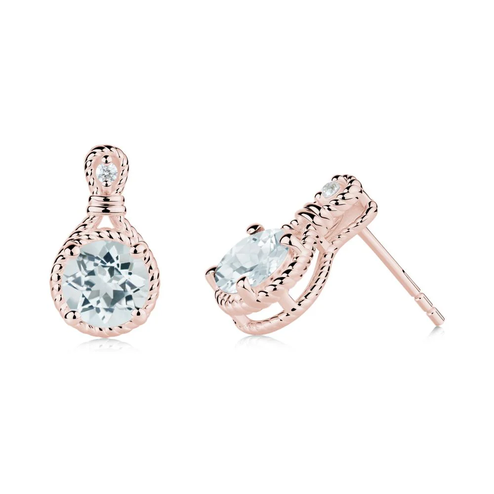 Twisted Rope Halo Aquamarine Stud Earrings - Image 5