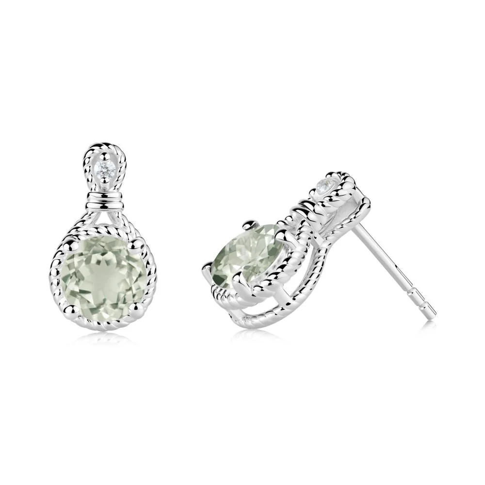 Twisted Rope Halo Green Amethyst Stud Earrings