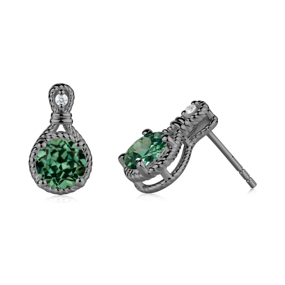 Twisted Rope Halo Green Sapphire Stud Earrings