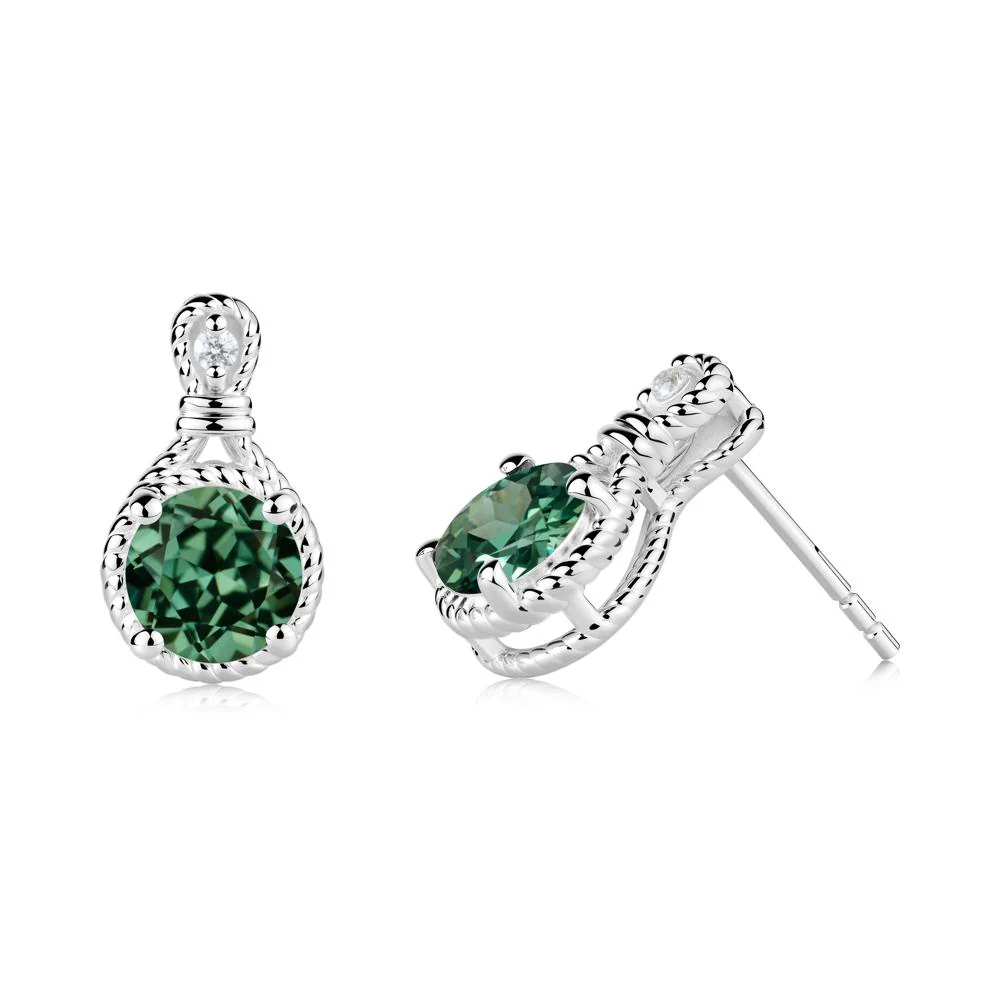 Twisted Rope Halo Green Sapphire Stud Earrings - Image 5