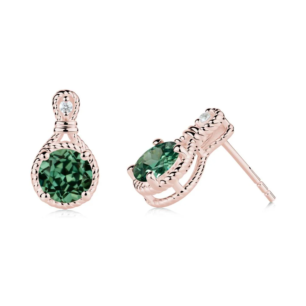Twisted Rope Halo Green Sapphire Stud Earrings - Image 6