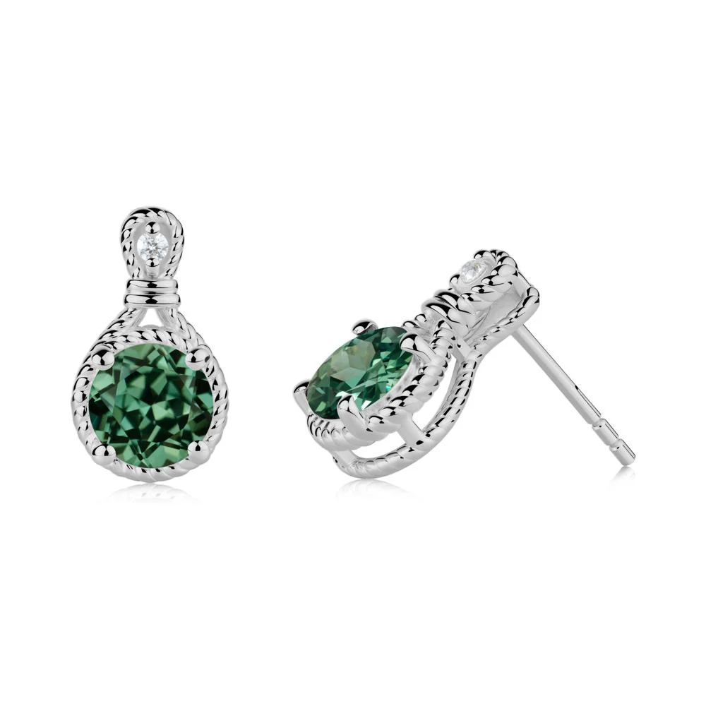 Twisted Rope Halo Green Sapphire Stud Earrings - Image 7
