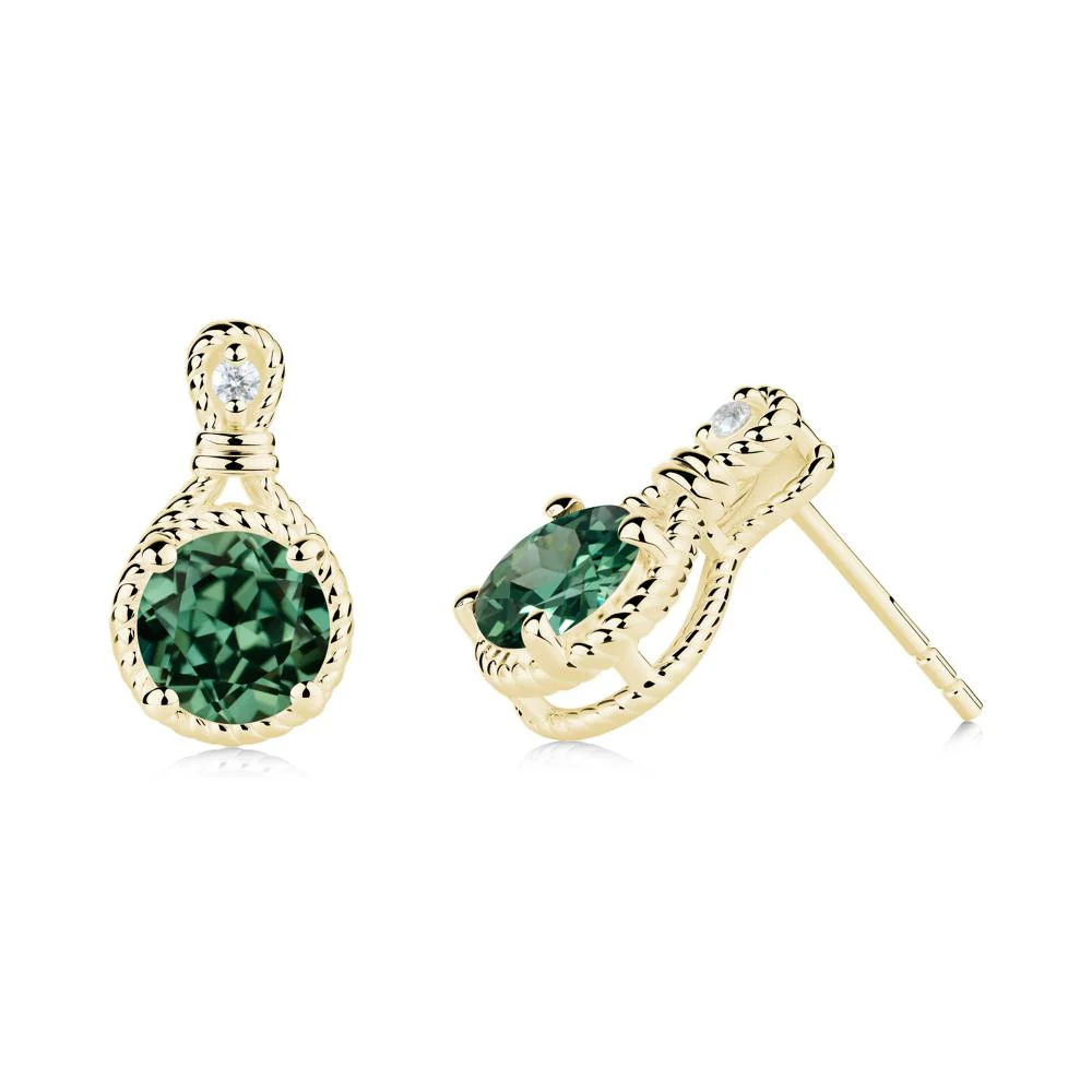 Twisted Rope Halo Green Sapphire Stud Earrings - Image 9
