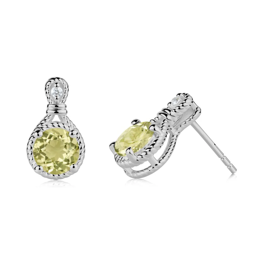 Twisted Rope Halo Lemon Quartz Stud Earrings - Image 3