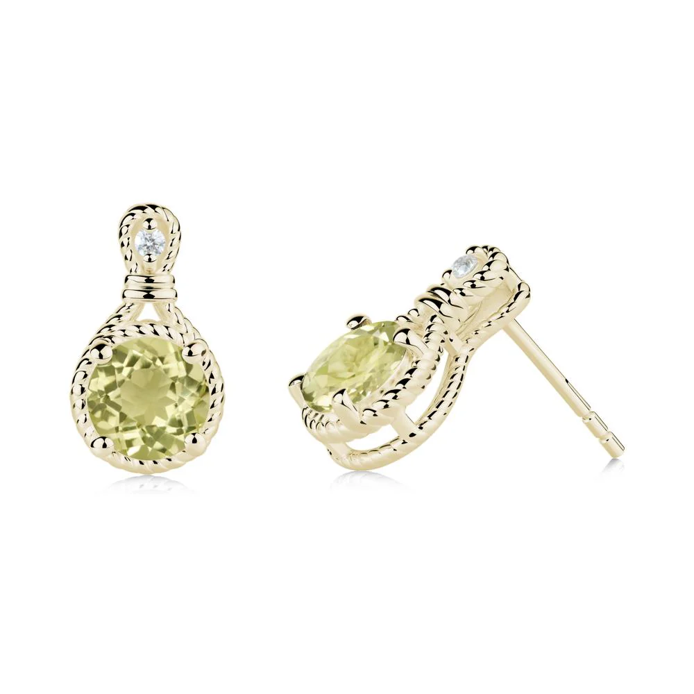 Twisted Rope Halo Lemon Quartz Stud Earrings - Image 6