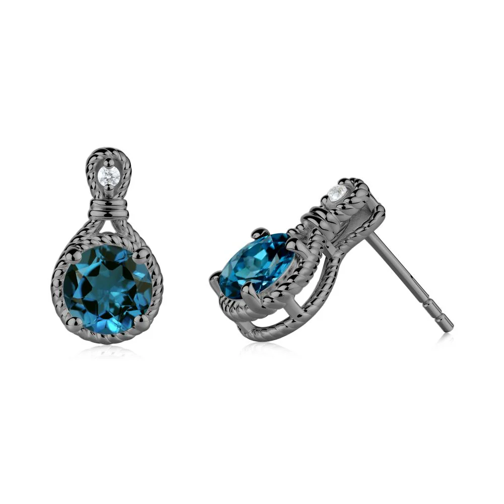 Twisted Rope Halo London Blue Topaz Stud Earrings - Image 3