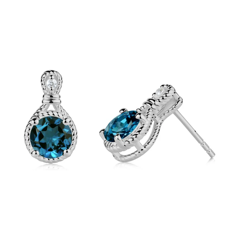 Twisted Rope Halo London Blue Topaz Stud Earrings - Image 4