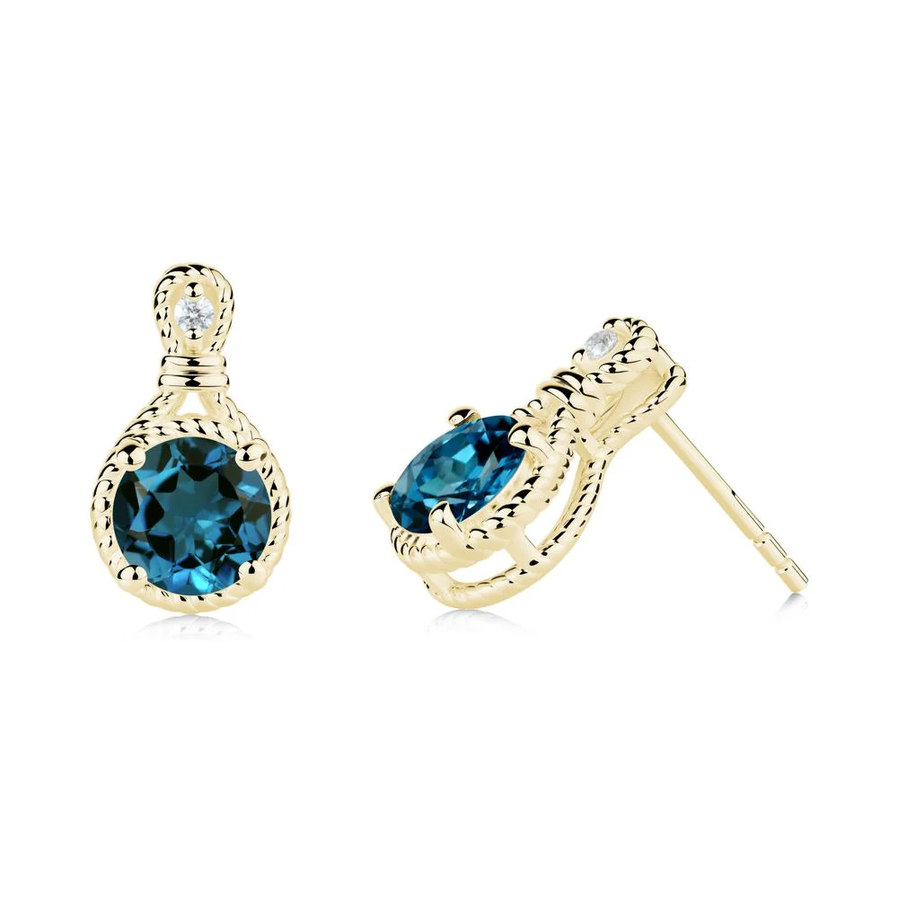 Twisted Rope Halo London Blue Topaz Stud Earrings - Image 5