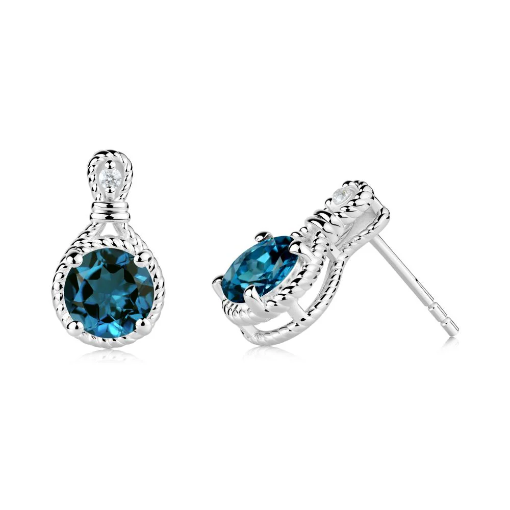 Twisted Rope Halo London Blue Topaz Stud Earrings - Image 6