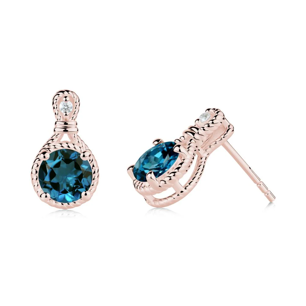 Twisted Rope Halo London Blue Topaz Stud Earrings - Image 7