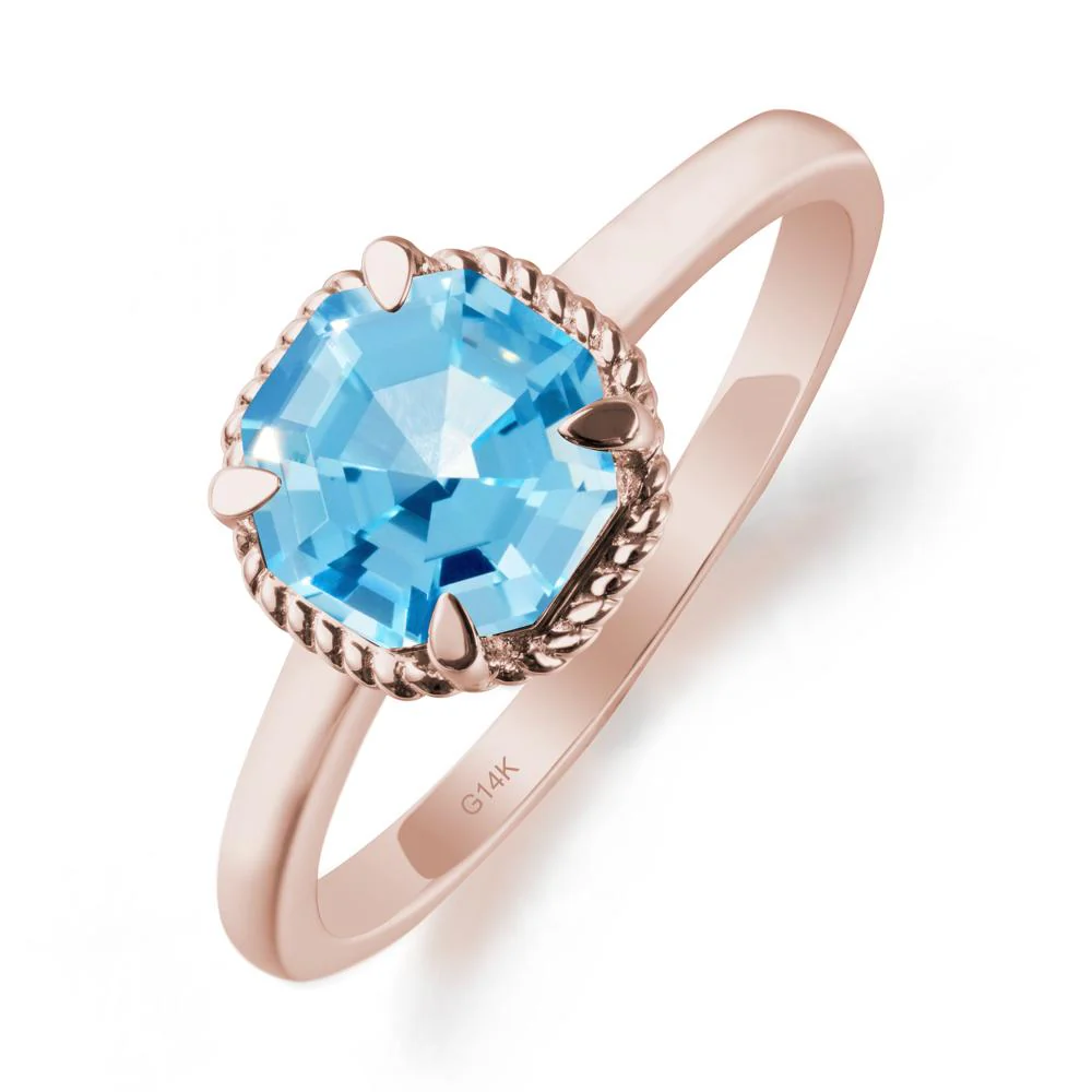 Twisted Rope Halo Octagon Swiss Blue Topaz Ring - Image 2