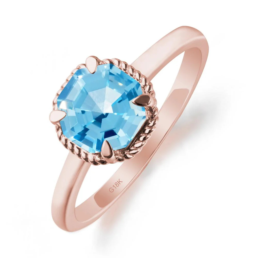 Twisted Rope Halo Octagon Swiss Blue Topaz Ring - Image 4