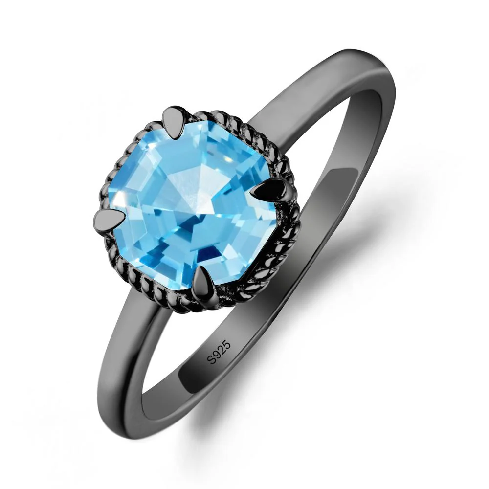 Twisted Rope Halo Octagon Swiss Blue Topaz Ring - Image 7