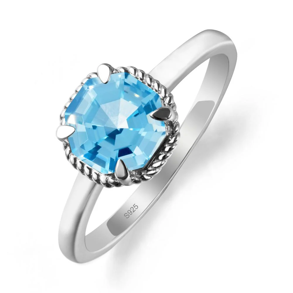 Twisted Rope Halo Octagon Swiss Blue Topaz Ring - Image 9