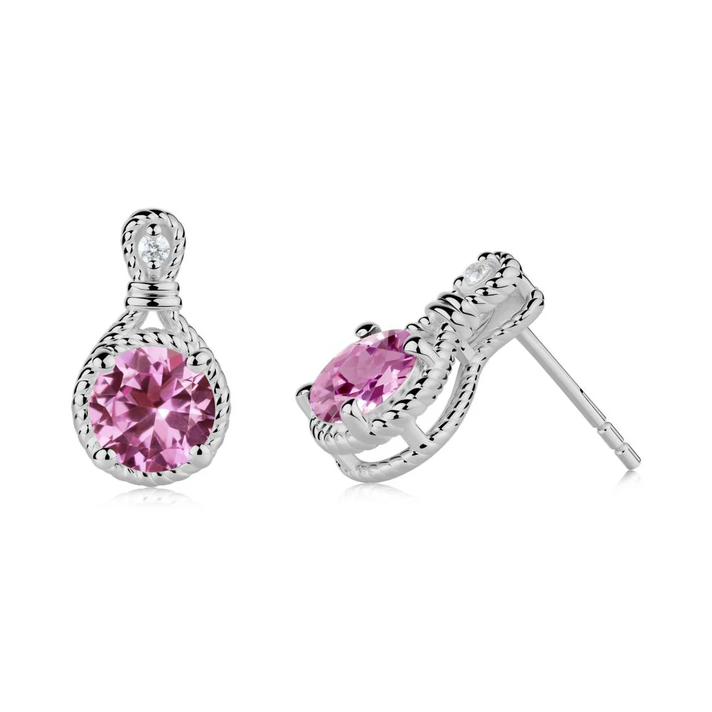 Twisted Rope Halo Pink Sapphire Stud Earrings - Image 3