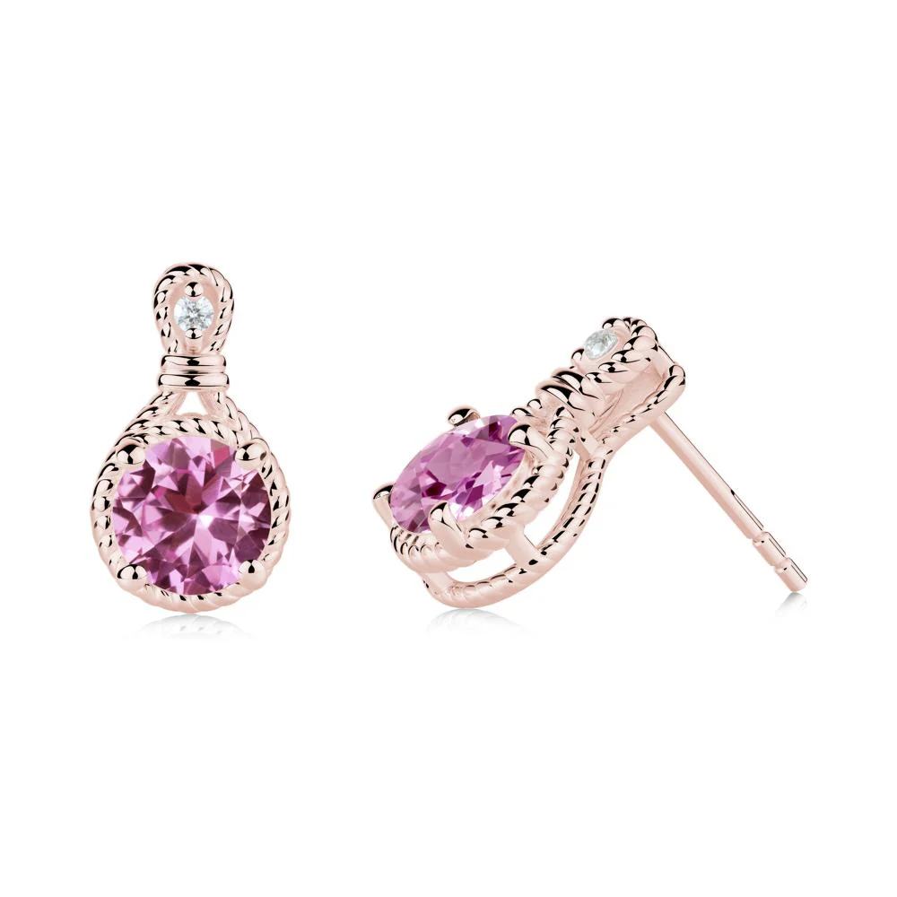 Twisted Rope Halo Pink Sapphire Stud Earrings - Image 4