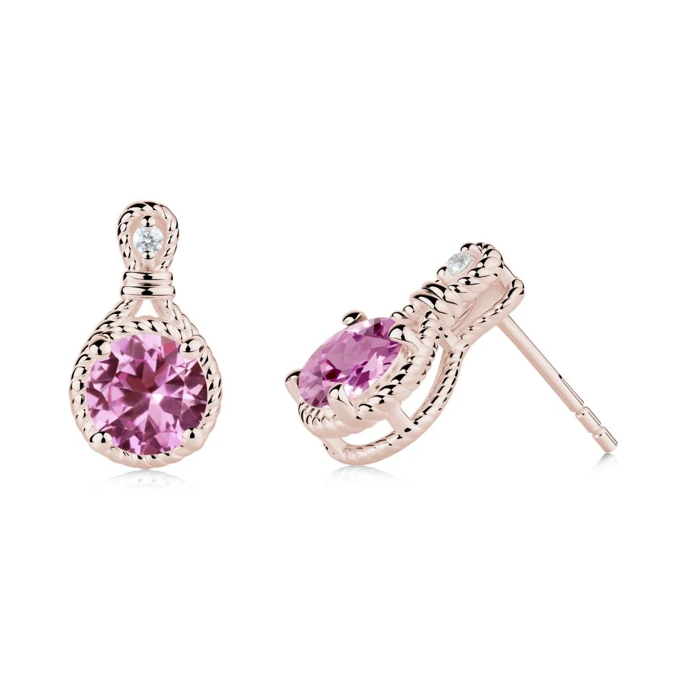 Twisted Rope Halo Pink Sapphire Stud Earrings - Image 6