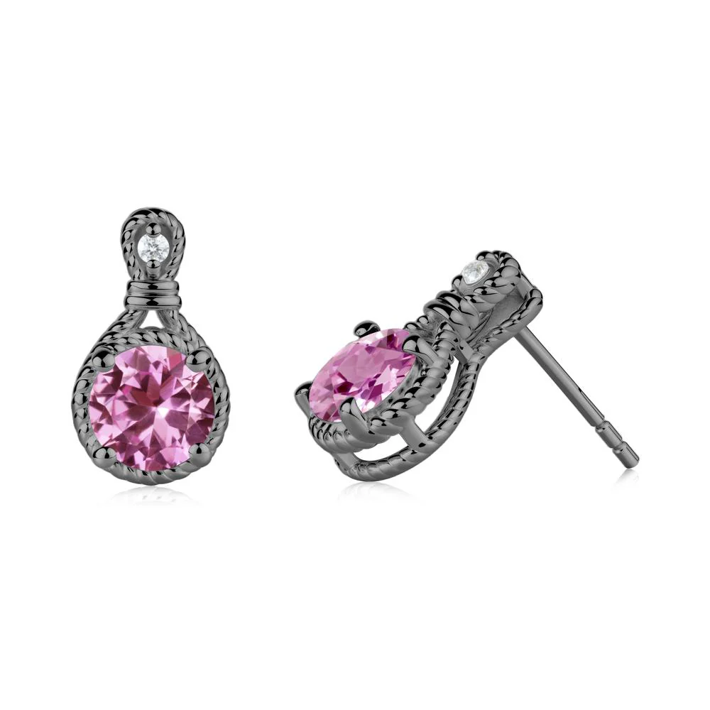 Twisted Rope Halo Pink Sapphire Stud Earrings - Image 7