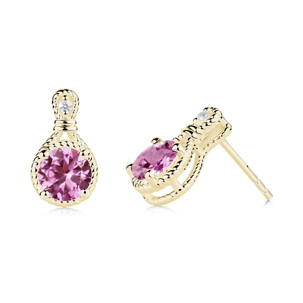 Twisted Rope Halo Pink Sapphire Stud Earrings - Image 9