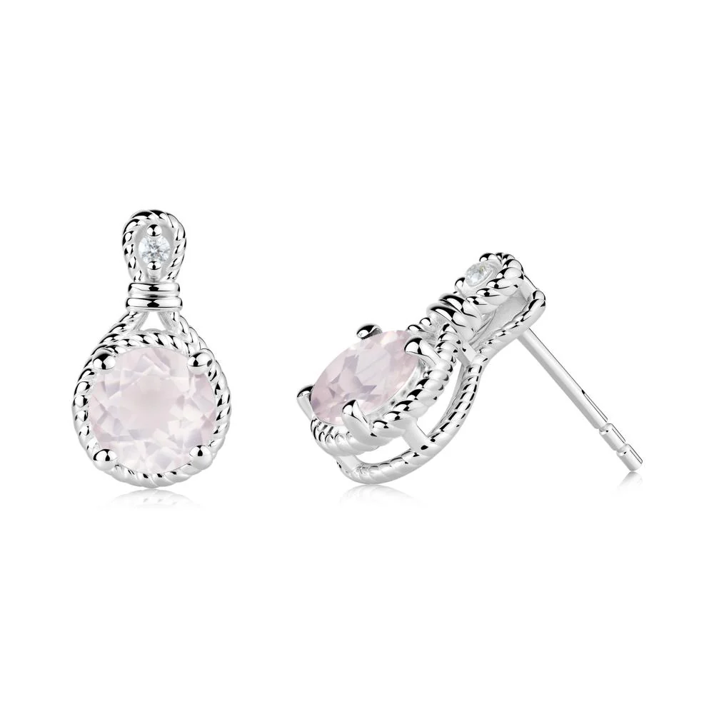 Twisted Rope Halo Rose Quartz Stud Earrings
