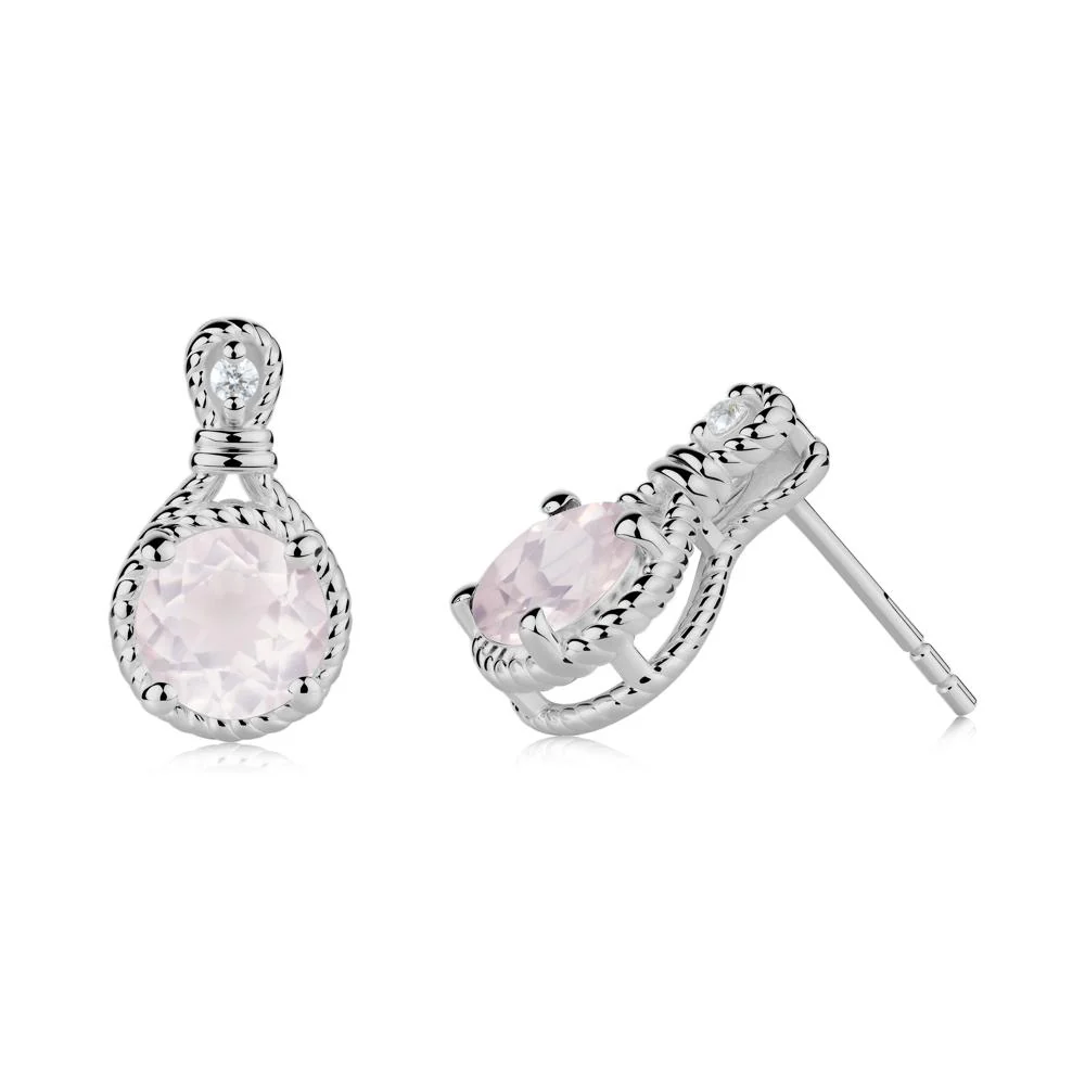 Twisted Rope Halo Rose Quartz Stud Earrings - Image 2