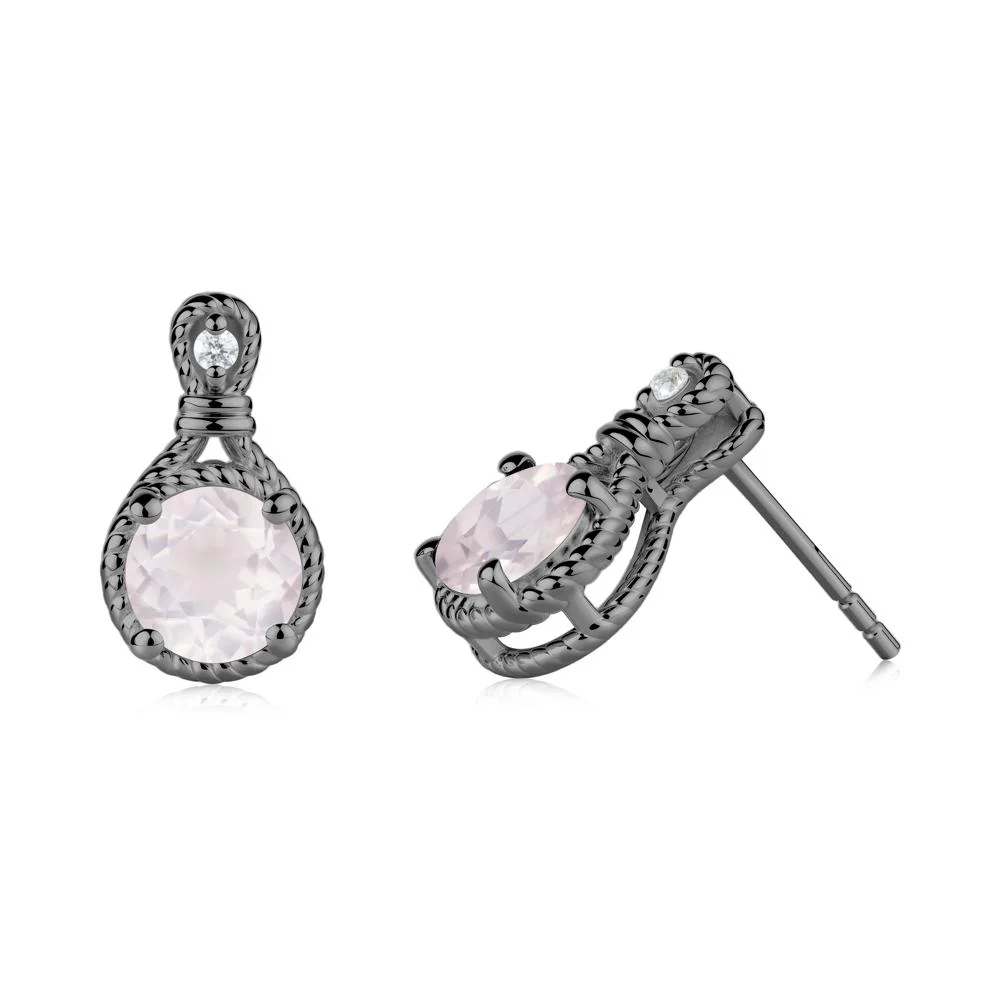 Twisted Rope Halo Rose Quartz Stud Earrings - Image 4