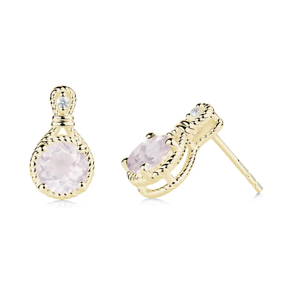 Twisted Rope Halo Rose Quartz Stud Earrings - Image 5