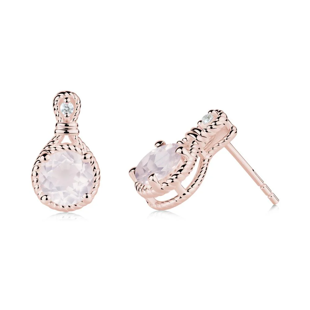 Twisted Rope Halo Rose Quartz Stud Earrings - Image 6