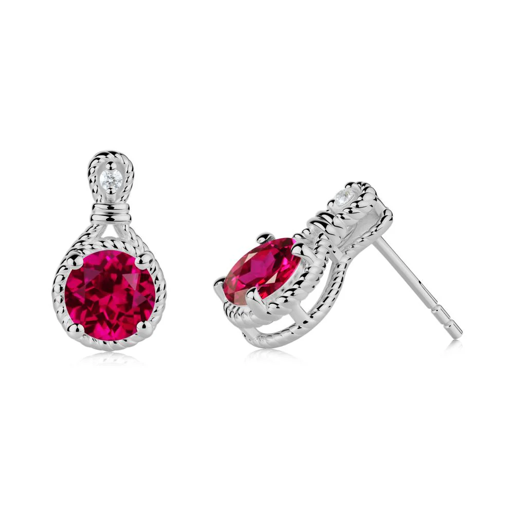 Twisted Rope Halo Ruby Stud Earrings - Image 6