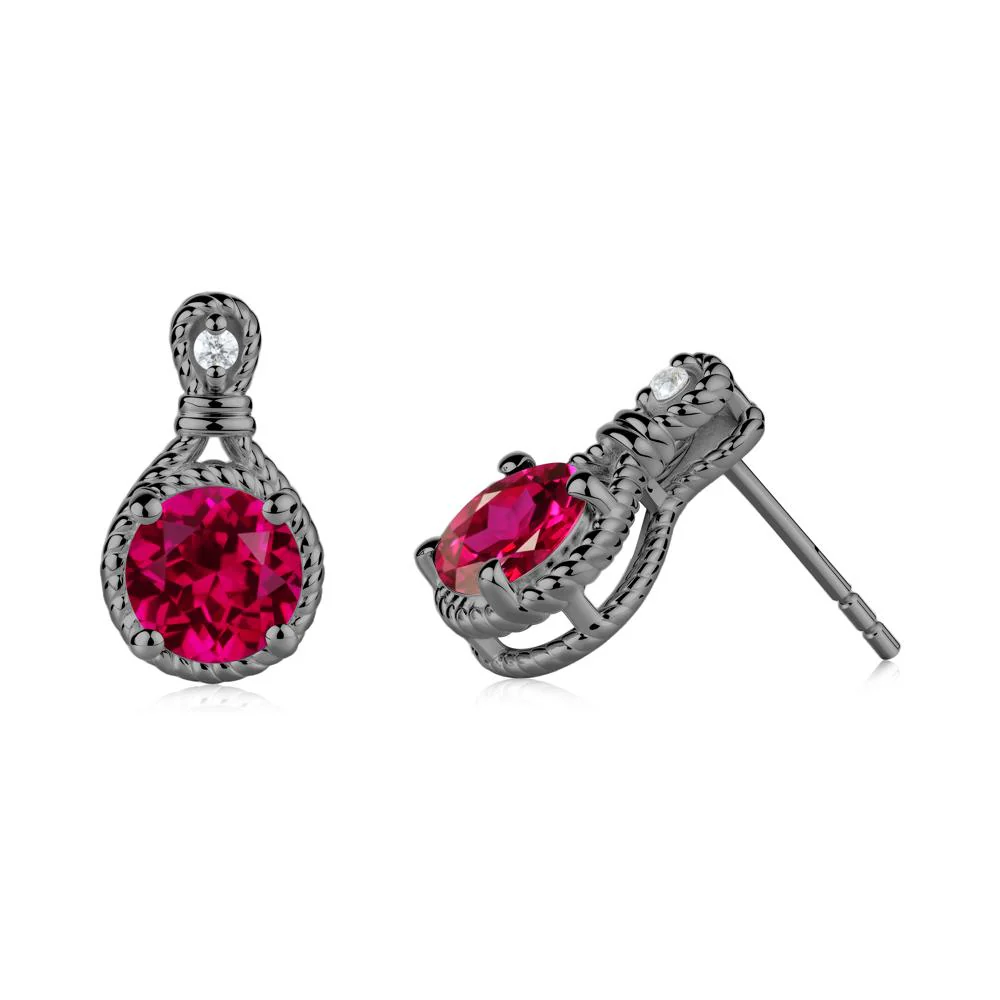 Twisted Rope Halo Ruby Stud Earrings - Image 8