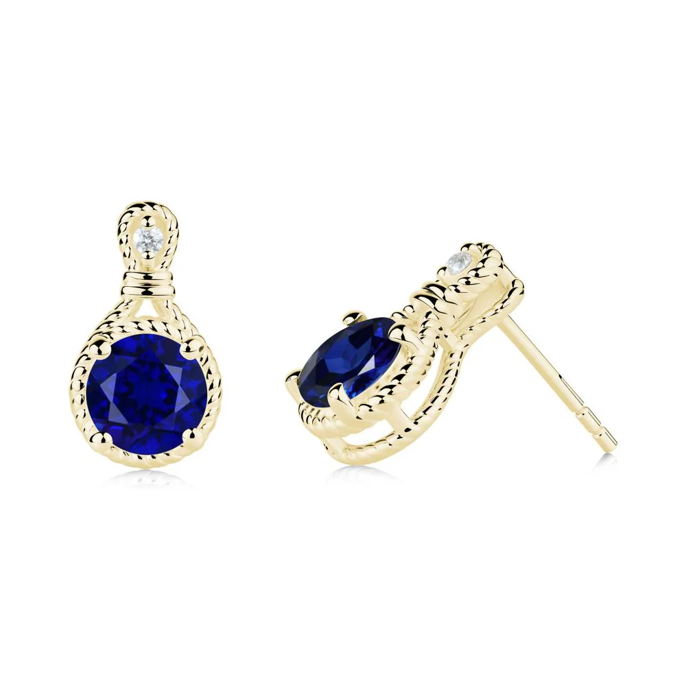 Twisted Rope Halo Sapphire Stud Earrings - Image 4