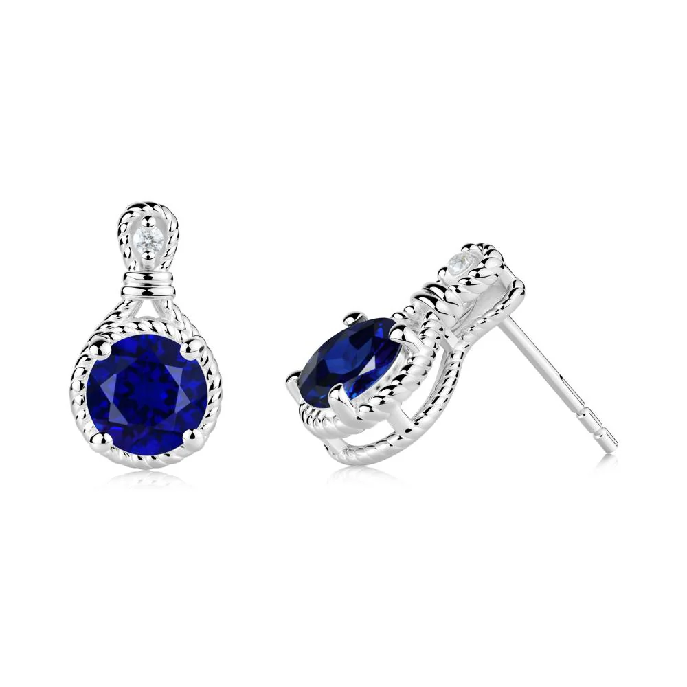 Twisted Rope Halo Sapphire Stud Earrings - Image 9