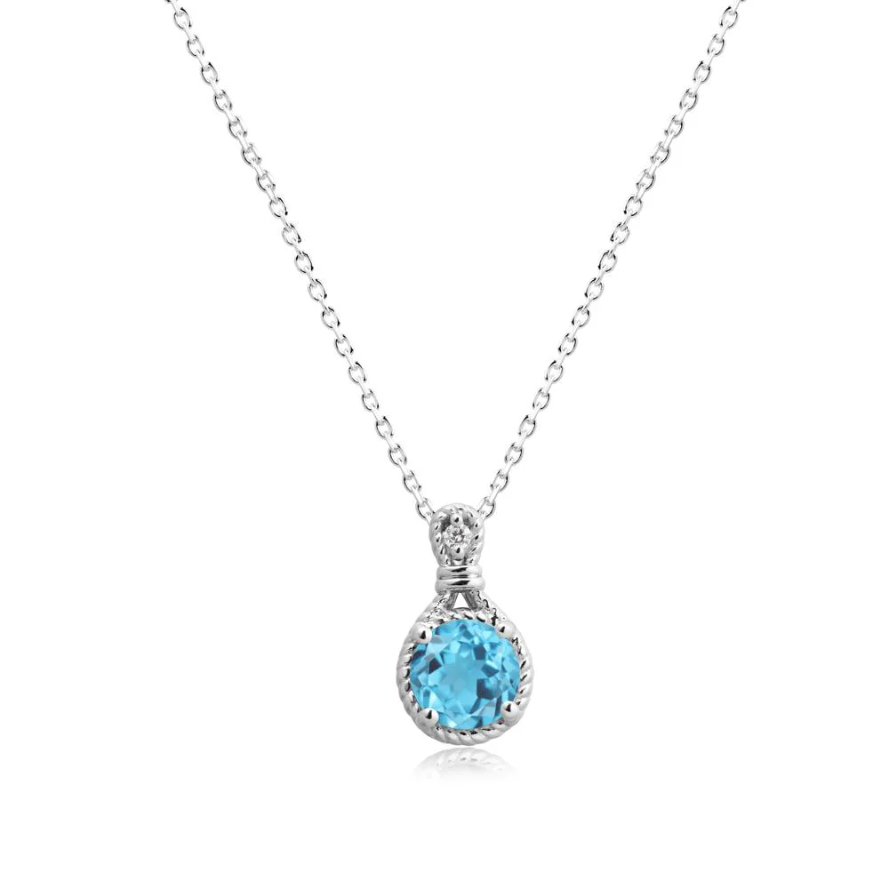 Twisted Rope Halo Swiss Blue Topaz Pendant