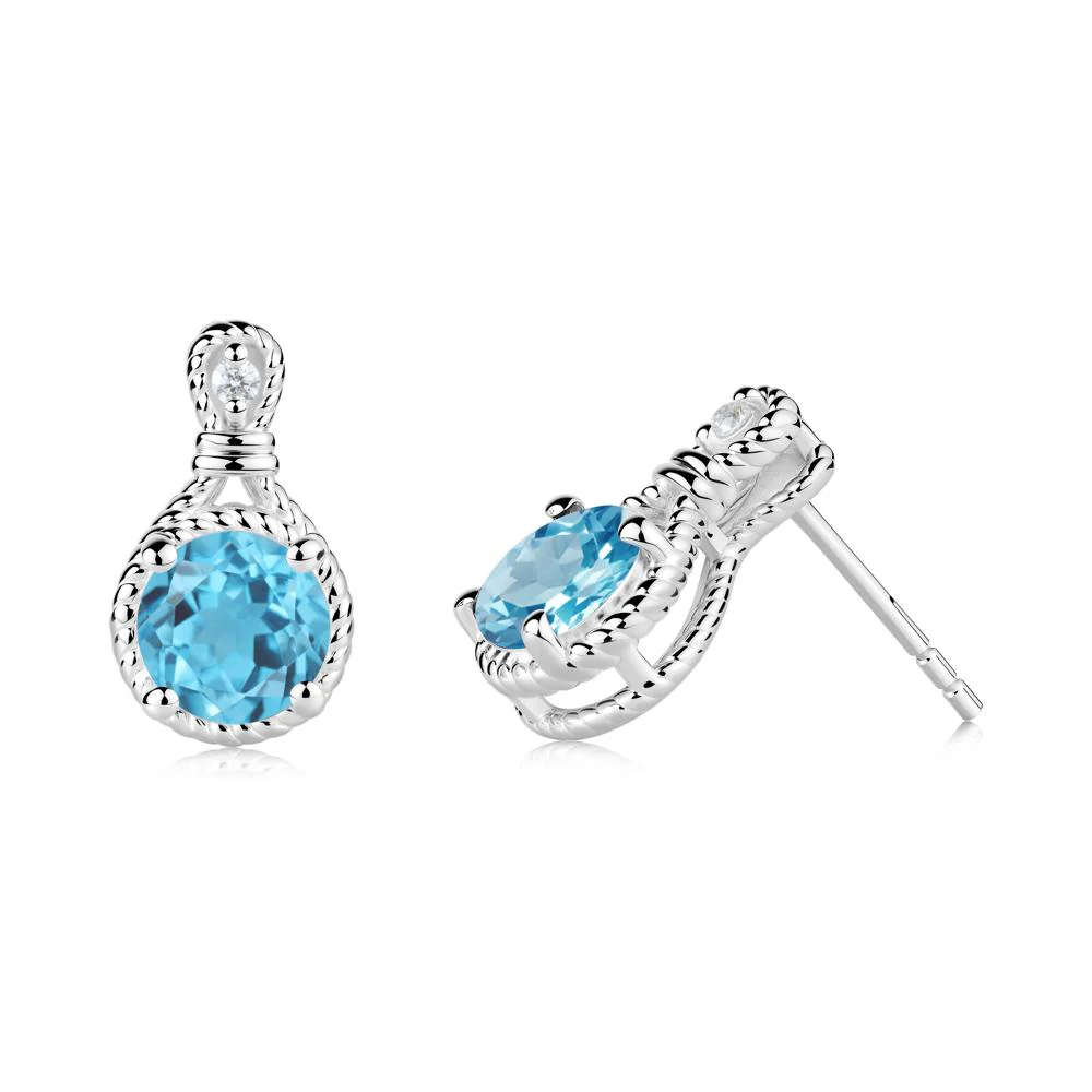 Twisted Rope Halo Swiss Blue Topaz Stud Earrings