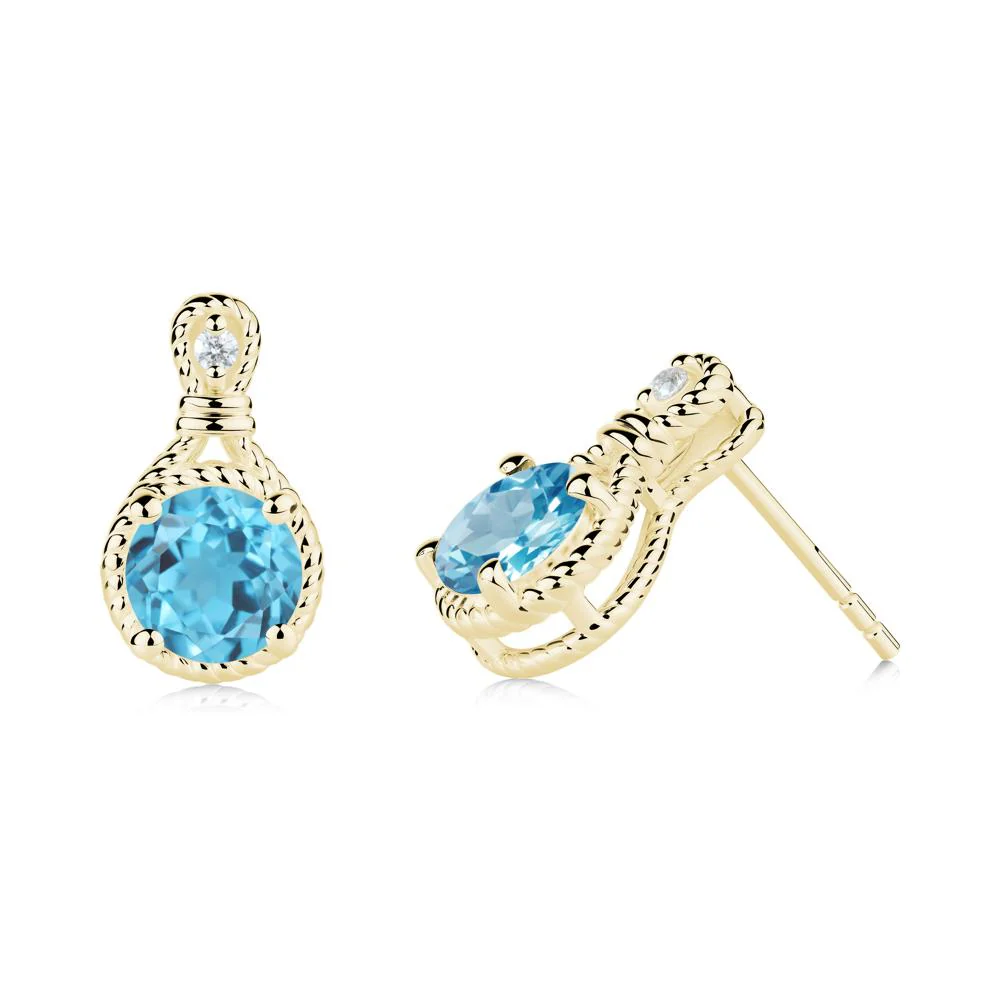 Twisted Rope Halo Swiss Blue Topaz Stud Earrings - Image 6