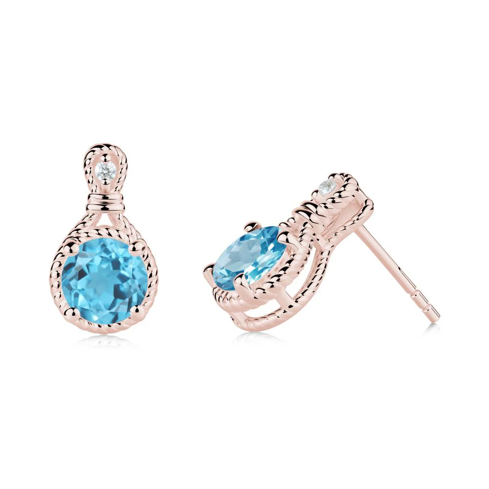 Twisted Rope Halo Swiss Blue Topaz Stud Earrings - Image 8