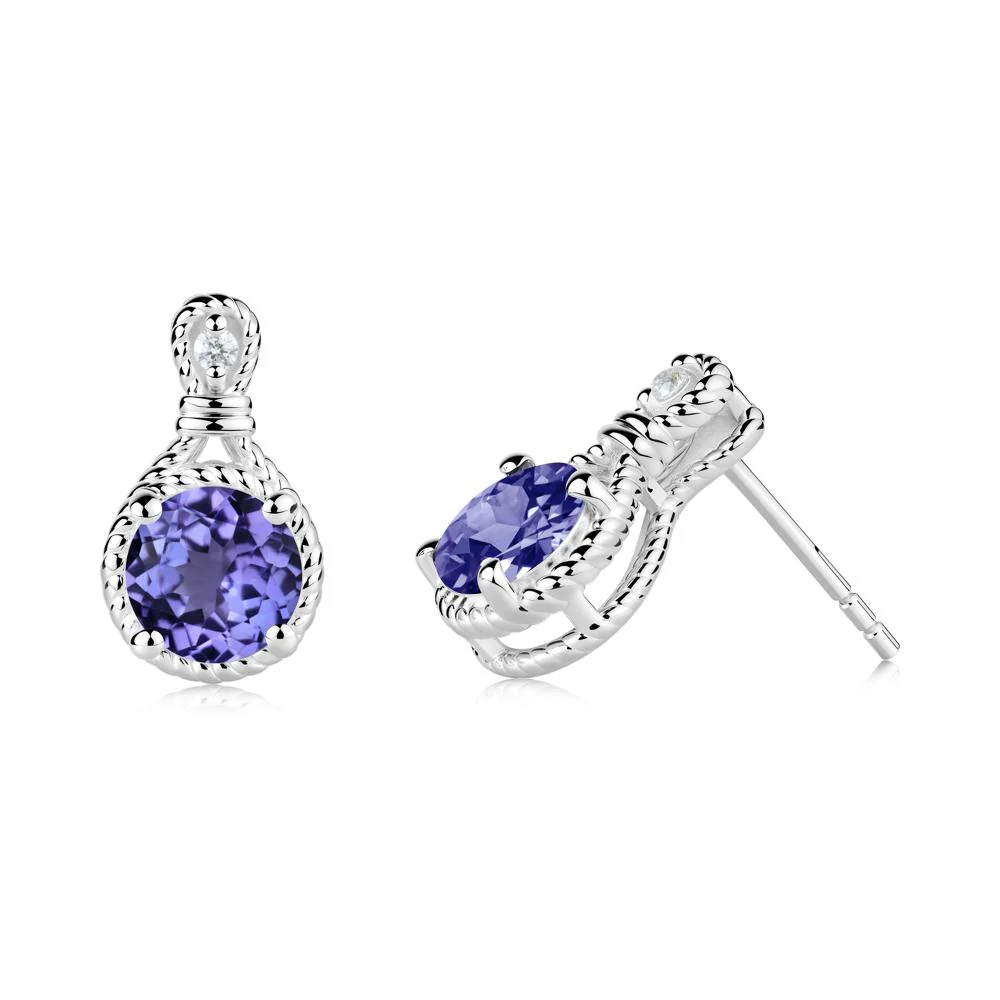 Twisted Rope Halo Tanzanite Stud Earrings