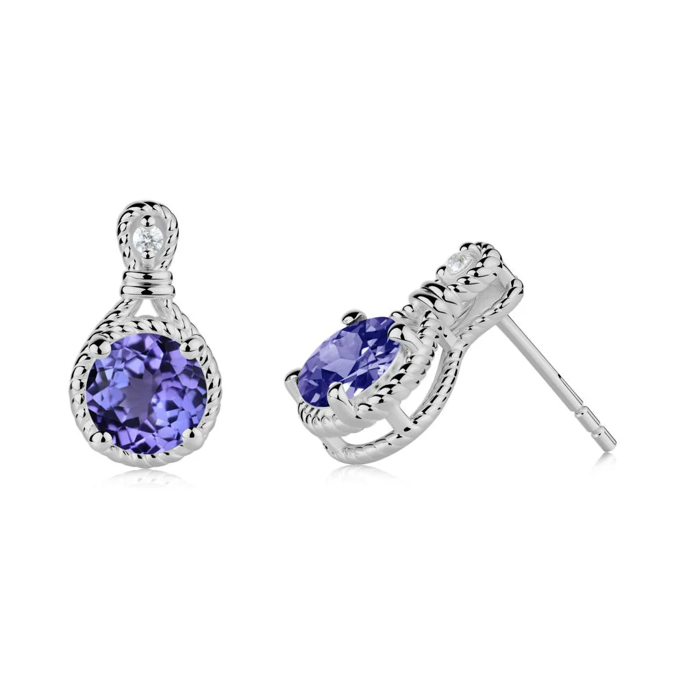 Twisted Rope Halo Tanzanite Stud Earrings - Image 2