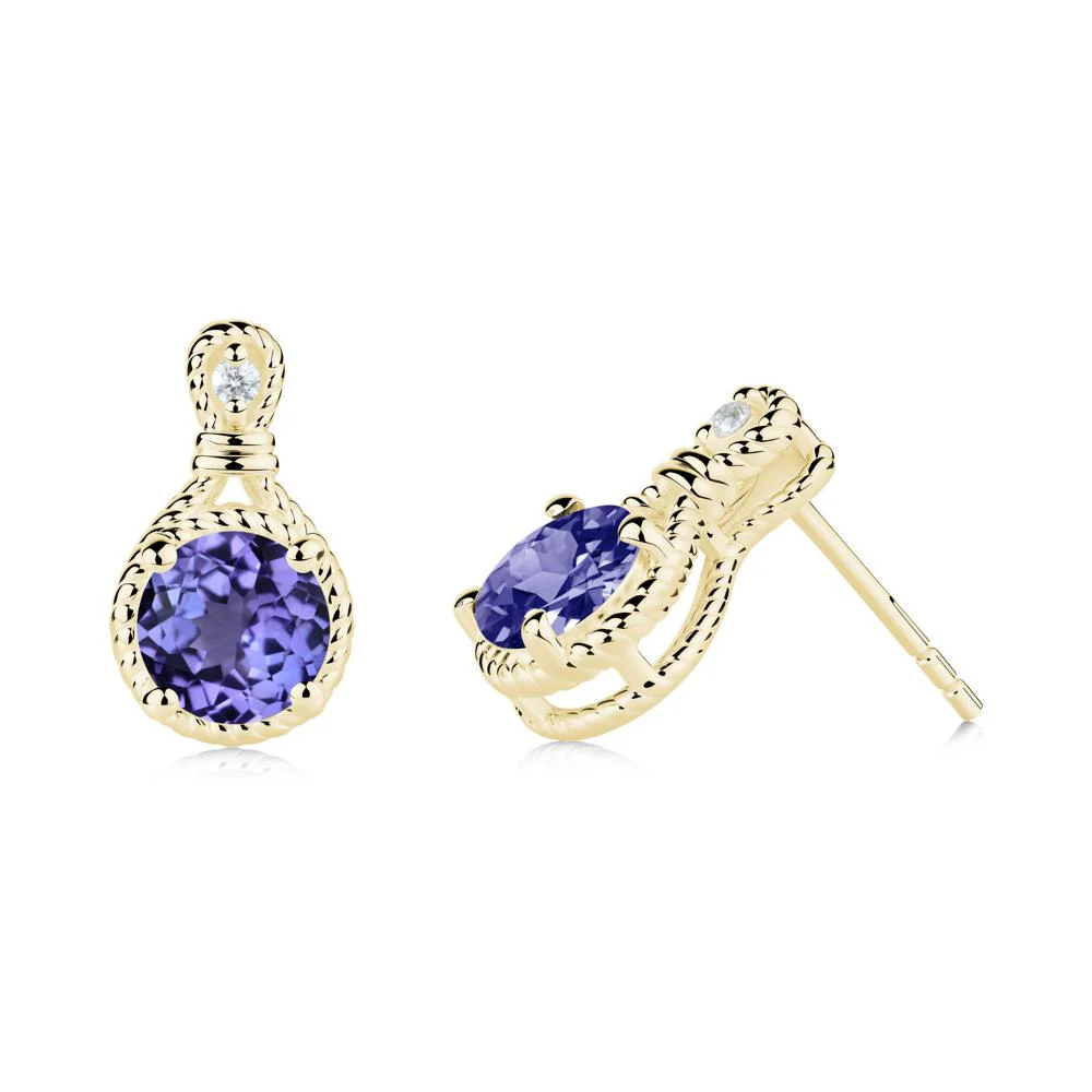 Twisted Rope Halo Tanzanite Stud Earrings - Image 3