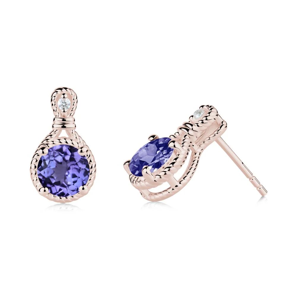 Twisted Rope Halo Tanzanite Stud Earrings - Image 5