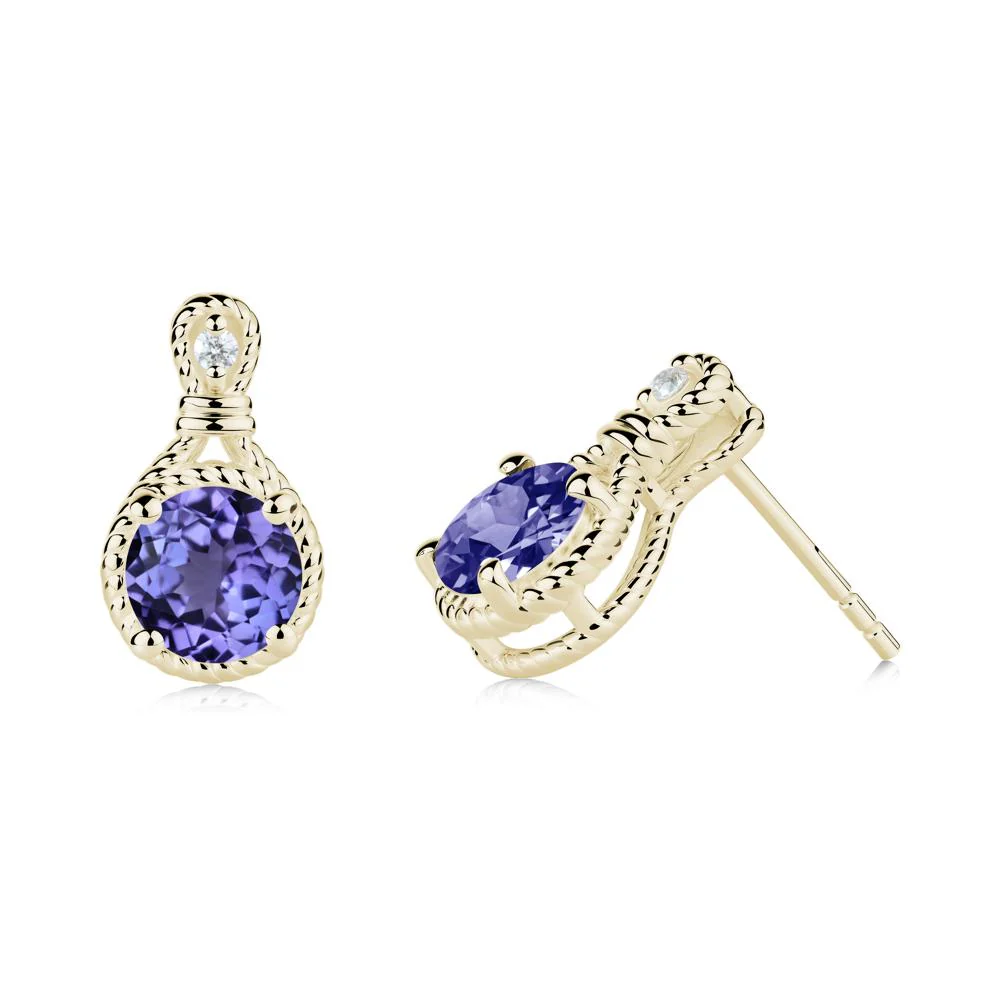 Twisted Rope Halo Tanzanite Stud Earrings - Image 7