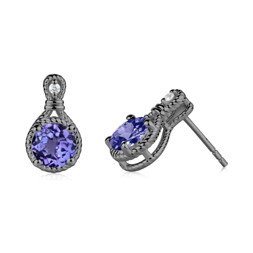 Twisted Rope Halo Tanzanite Stud Earrings - Image 8